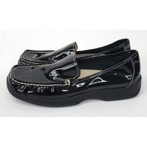 Anne Klein Loafers Women Size 7.5 M Black Leather Flats Pedroo Pull On Shoes